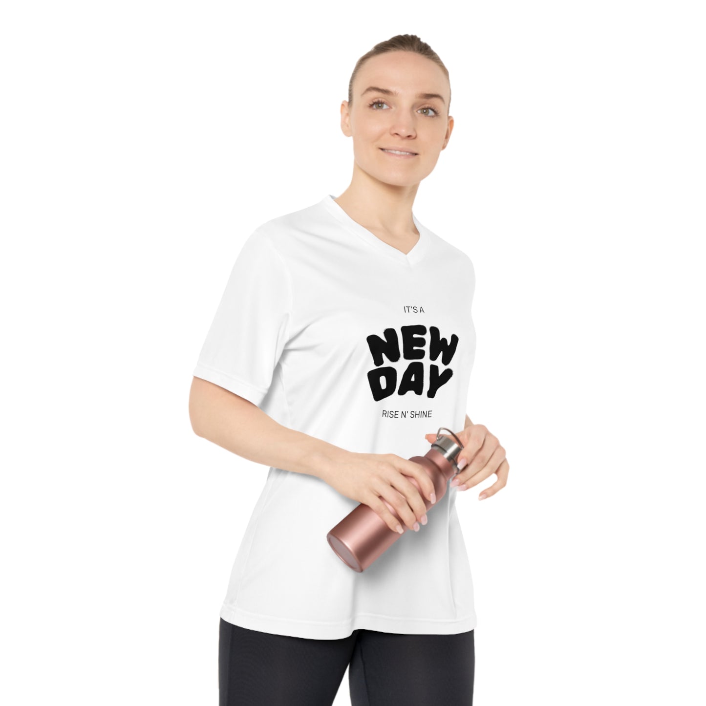 Motivational V-Neck T-Shirt for Women, Workout Tee, Casual Top, Gift for Fitness Lovers, New Day Inspiration