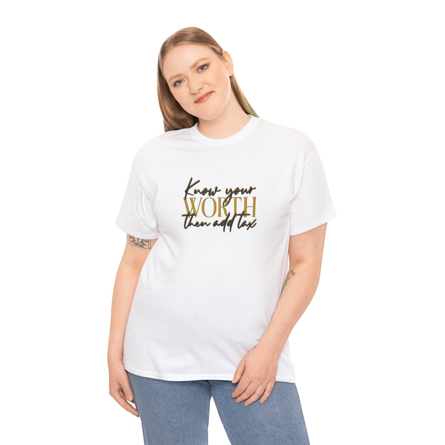 Inspirational Unisex Heavy Cotton Tee - 'Know Your Worth'