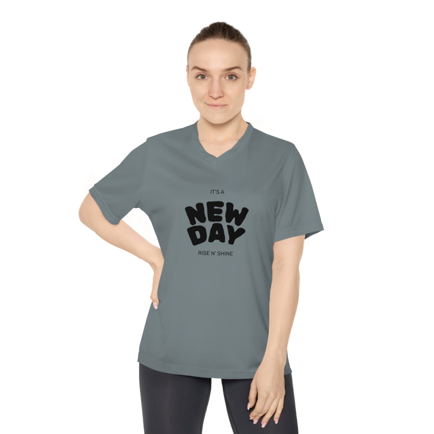 Motivational V-Neck T-Shirt for Women, Workout Tee, Casual Top, Gift for Fitness Lovers, New Day Inspiration