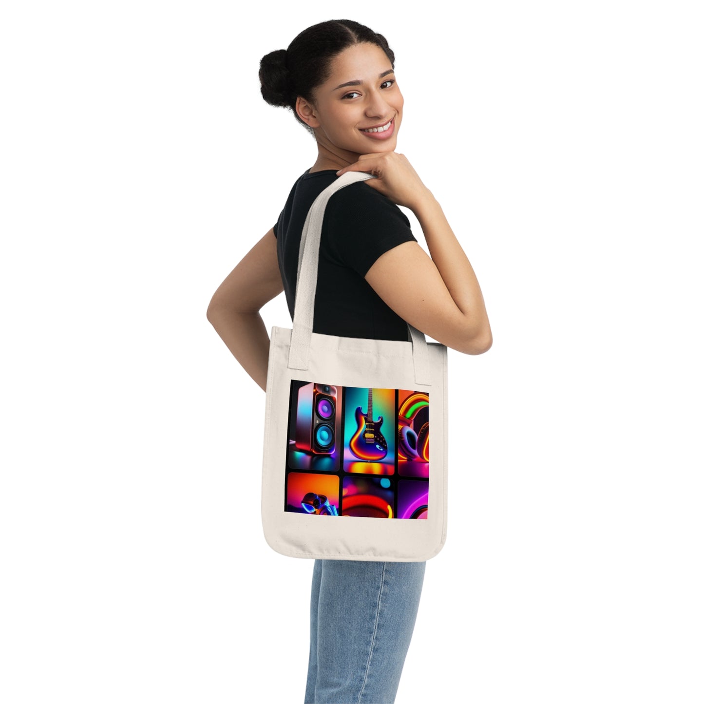 Electric Vibes Organic Canvas Tote Bag, Music Lovers Gift, Eco-Friendly Beach Bag, Colorful Shopping Tote, Groovy Art Carryall