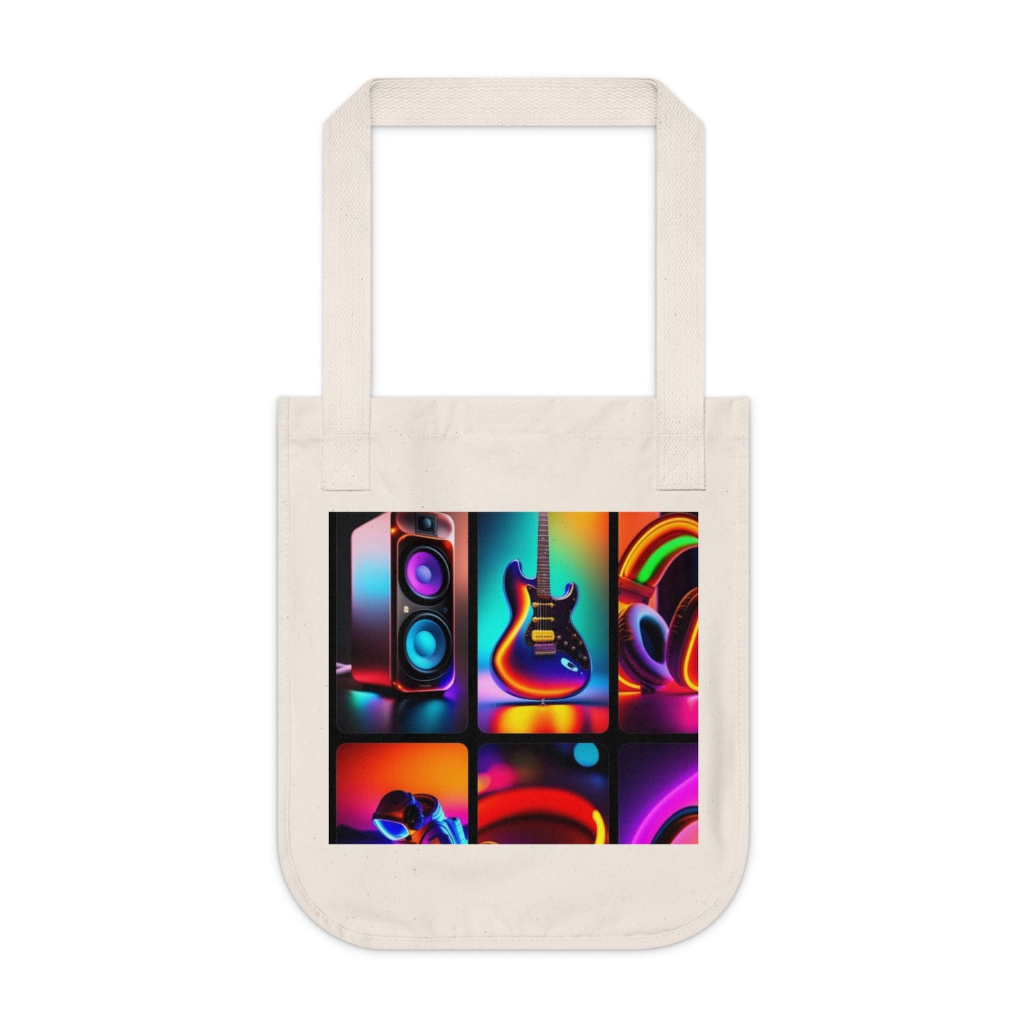 Electric Vibes Organic Canvas Tote Bag, Music Lovers Gift, Eco-Friendly Beach Bag, Colorful Shopping Tote, Groovy Art Carryall