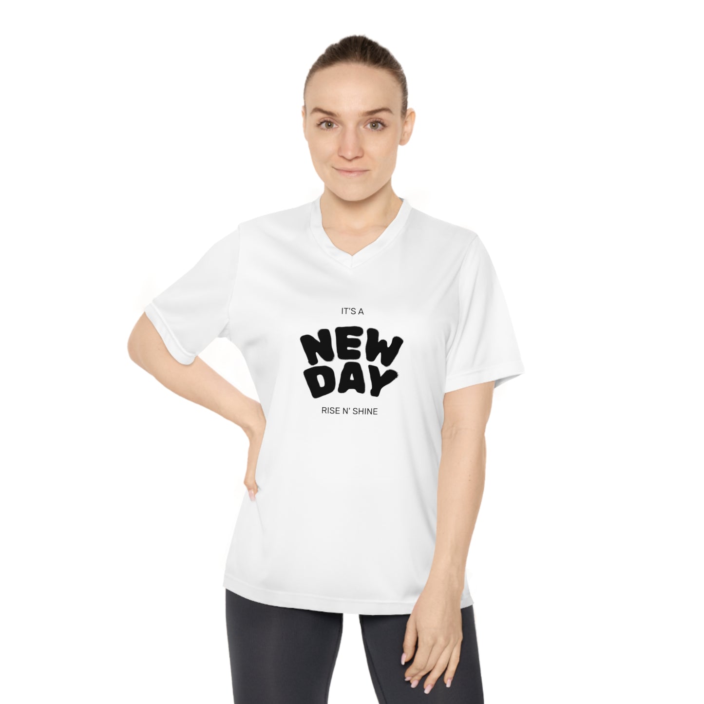 Motivational V-Neck T-Shirt for Women, Workout Tee, Casual Top, Gift for Fitness Lovers, New Day Inspiration