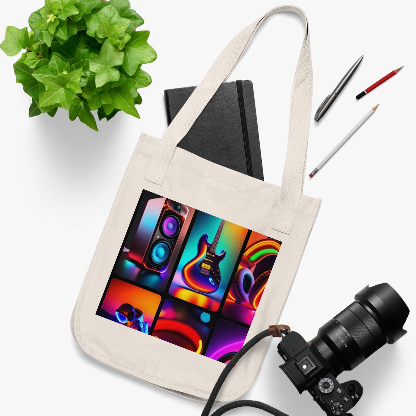 Electric Vibes Organic Canvas Tote Bag, Music Lovers Gift, Eco-Friendly Beach Bag, Colorful Shopping Tote, Groovy Art Carryall