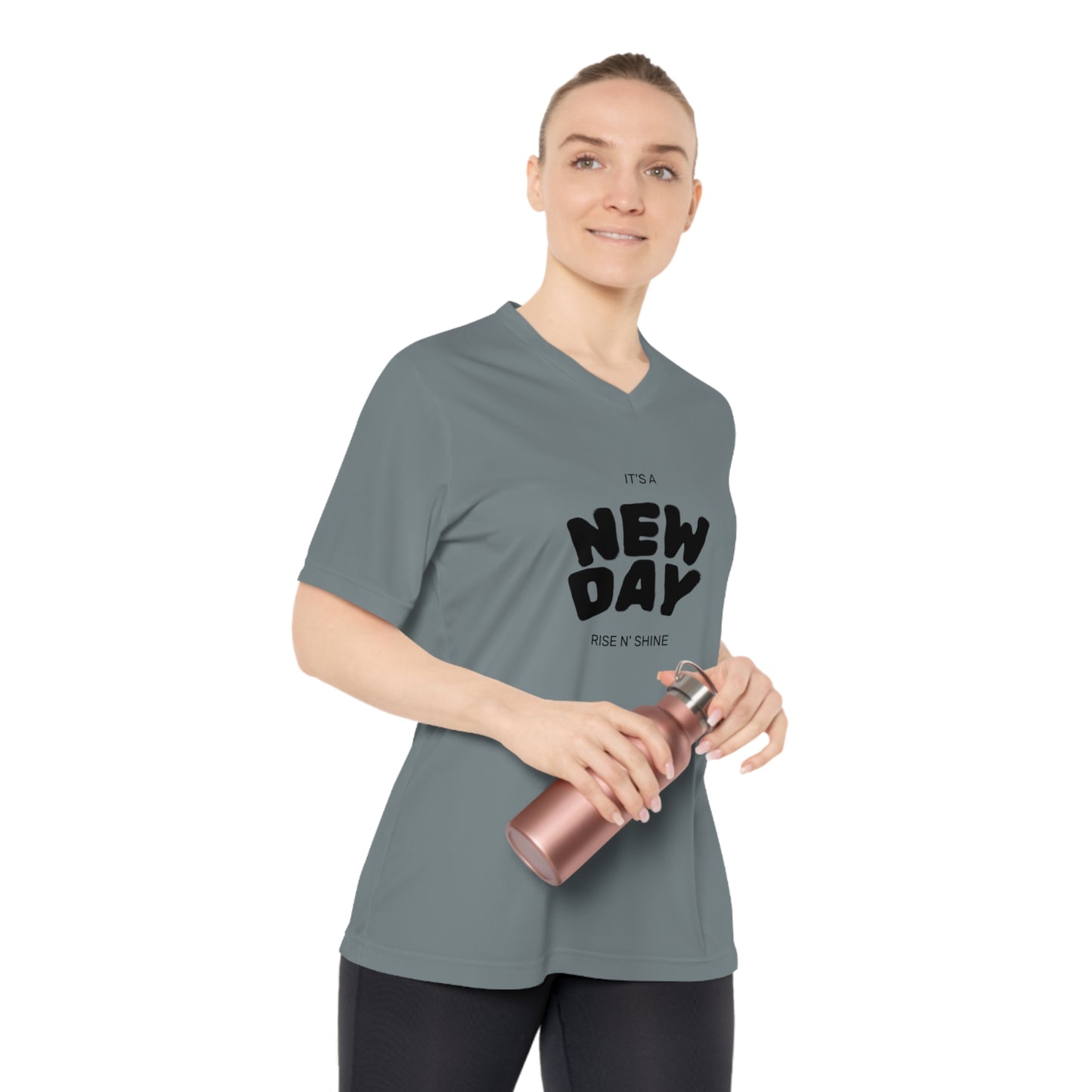 Motivational V-Neck T-Shirt for Women, Workout Tee, Casual Top, Gift for Fitness Lovers, New Day Inspiration
