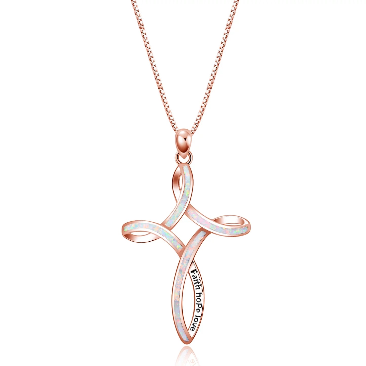 S925 Sterling Silver Celtic Cross Necklace for Women Opal Necklace Faith Hope Love Celtic Knot Cross Jewelry Gift for Girlfriend Daughter Wife Mom Birthday Mother'S Day Graduation,Rose Gold