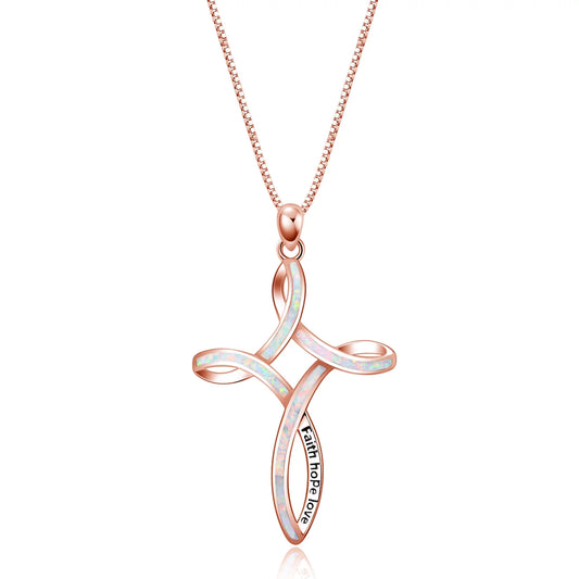 S925 Sterling Silver Celtic Cross Necklace for Women Opal Necklace Faith Hope Love Celtic Knot Cross Jewelry Gift for Girlfriend Daughter Wife Mom Birthday Mother'S Day Graduation,Rose Gold