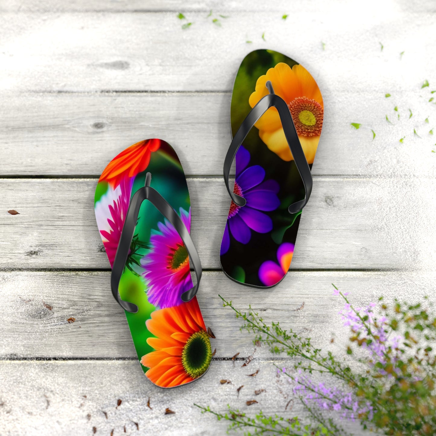 Colorful Floral Flip Flops | Vibrant Summer Sandals, Beachwear, Vacation Essentials, Gift for Her, Poolside Fashion