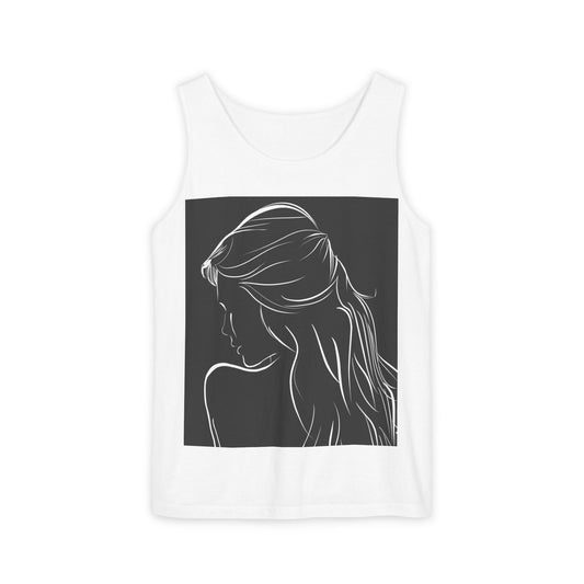 Stylish Unisex Garment-Dyed Tank Top with Minimalist Hair Design - Summer Essential, Vintage Vibe, Perfect for Festivals, Casual Wear, Gifts