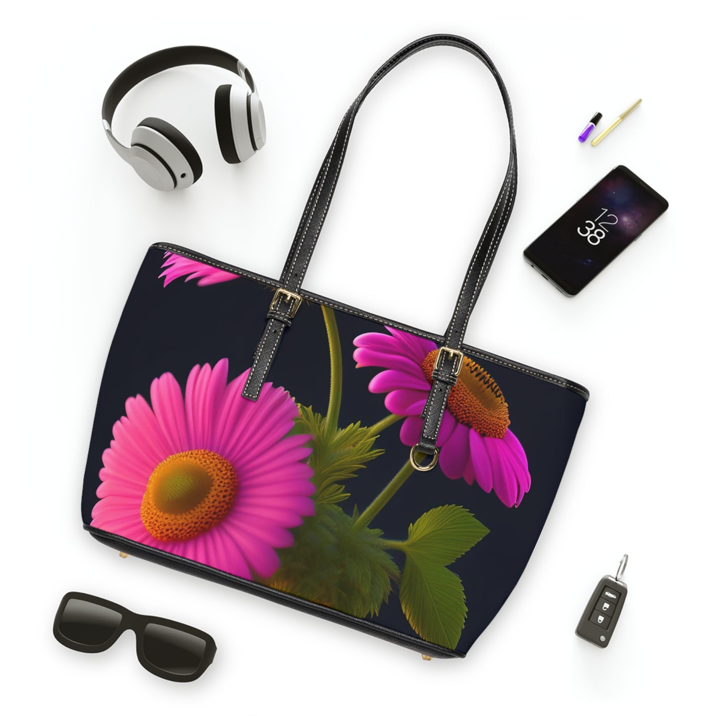 Floral PU Leather Shoulder Bag, Elegant Tote for Women, Chic Purse, Spring Accessory, Gift for Her, Daily Handbag