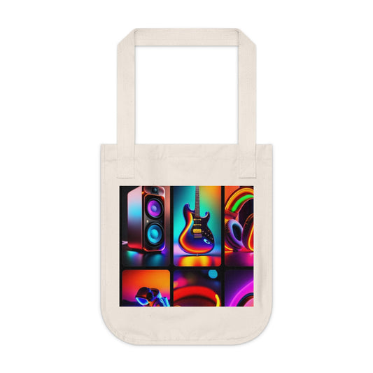 Electric Vibes Organic Canvas Tote Bag, Music Lovers Gift, Eco-Friendly Beach Bag, Colorful Shopping Tote, Groovy Art Carryall
