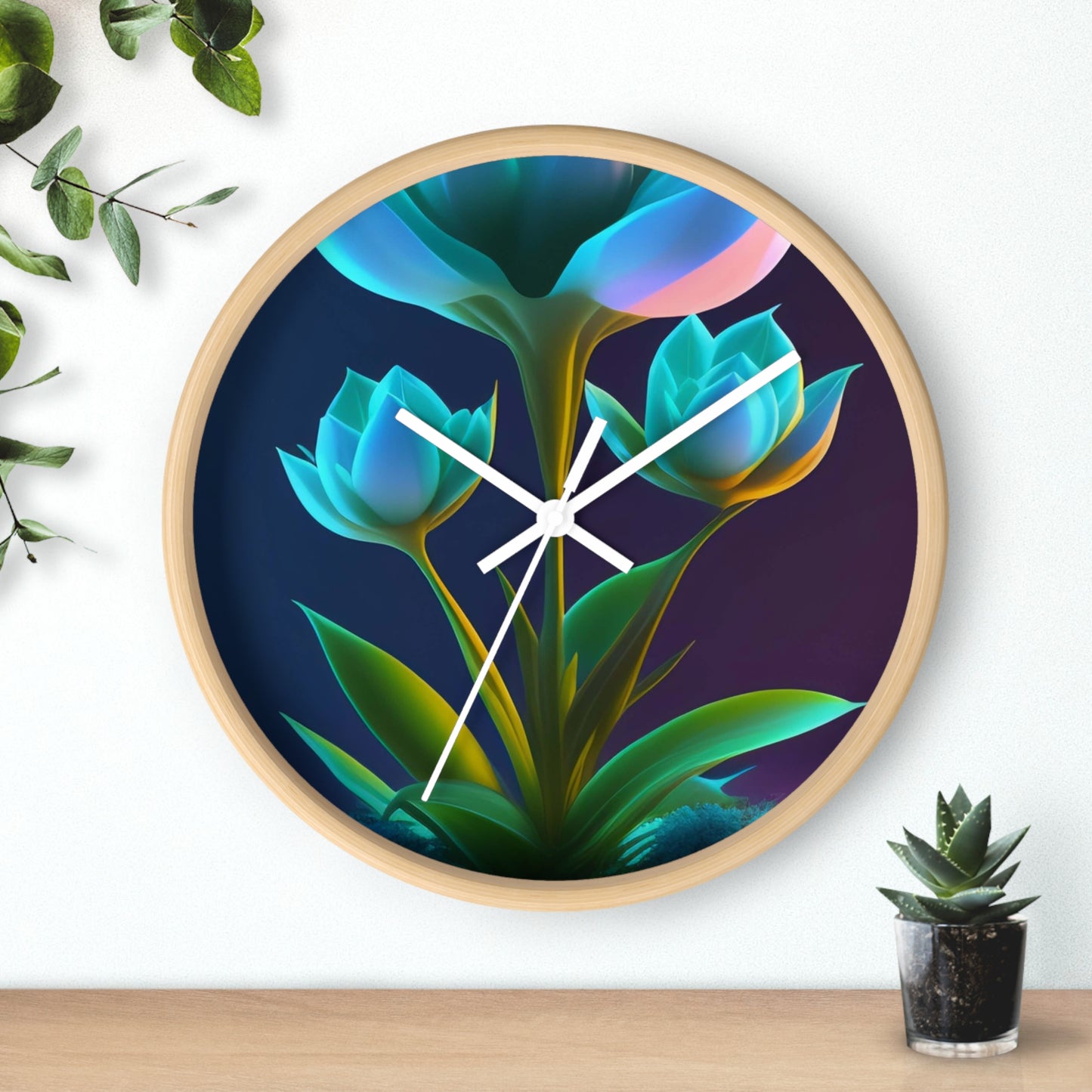 Botanical Glow Wall Clock, Floral Home Decor, Modern Clock, Unique Gift for Her, Gift for Birthdays, Housewarming, Living Room Decor
