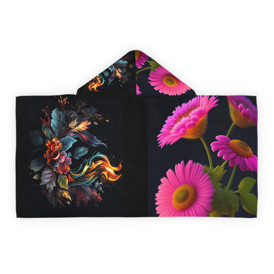 Youth Hooded Towel with Floral and Fiery Design, Cute Bathrobe for Kids, Beach or Pool Cover-Up, Perfect Summer Gift for Children