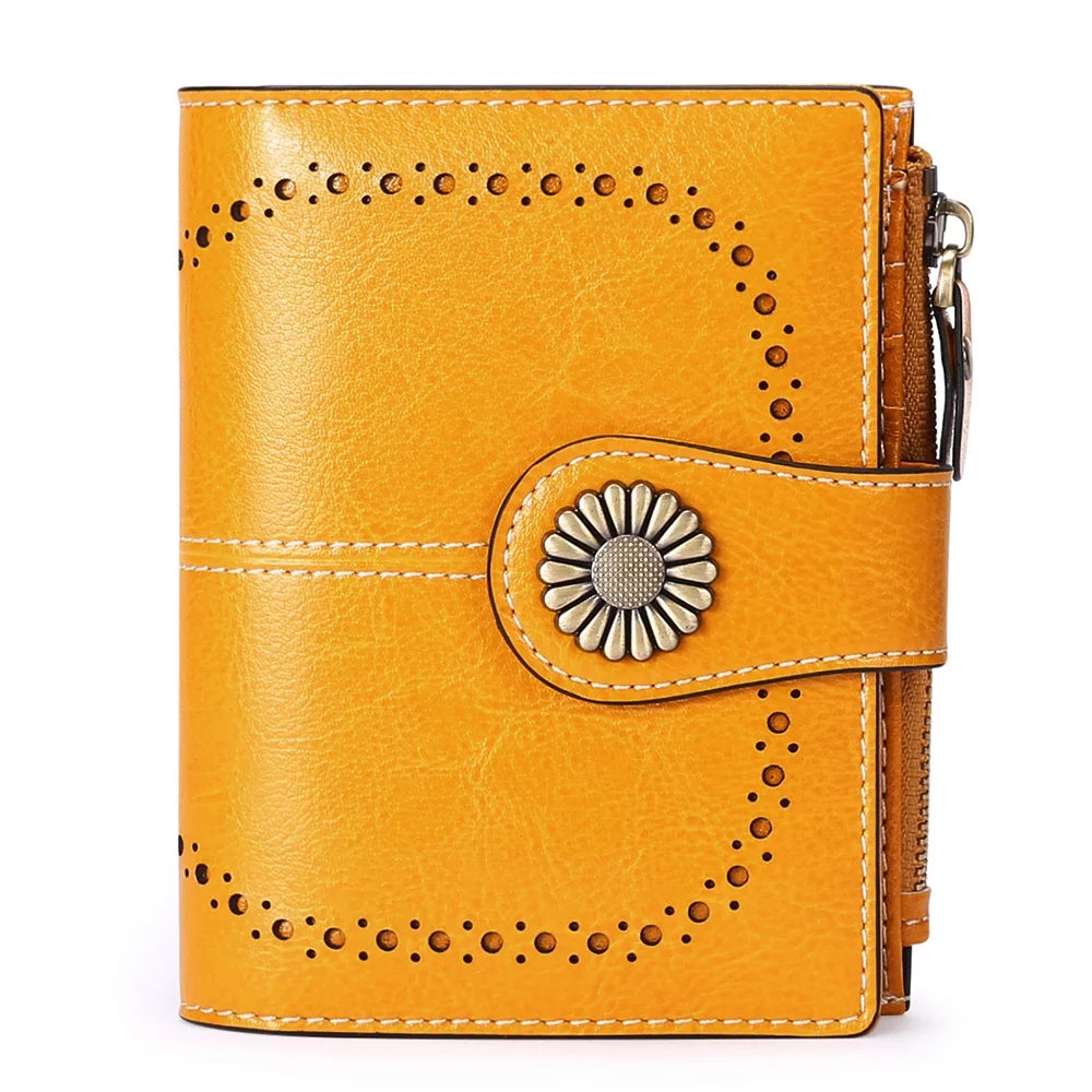 Small Women Wallet Genuine Leather Bifold Purse RFID Blocking Card Holder