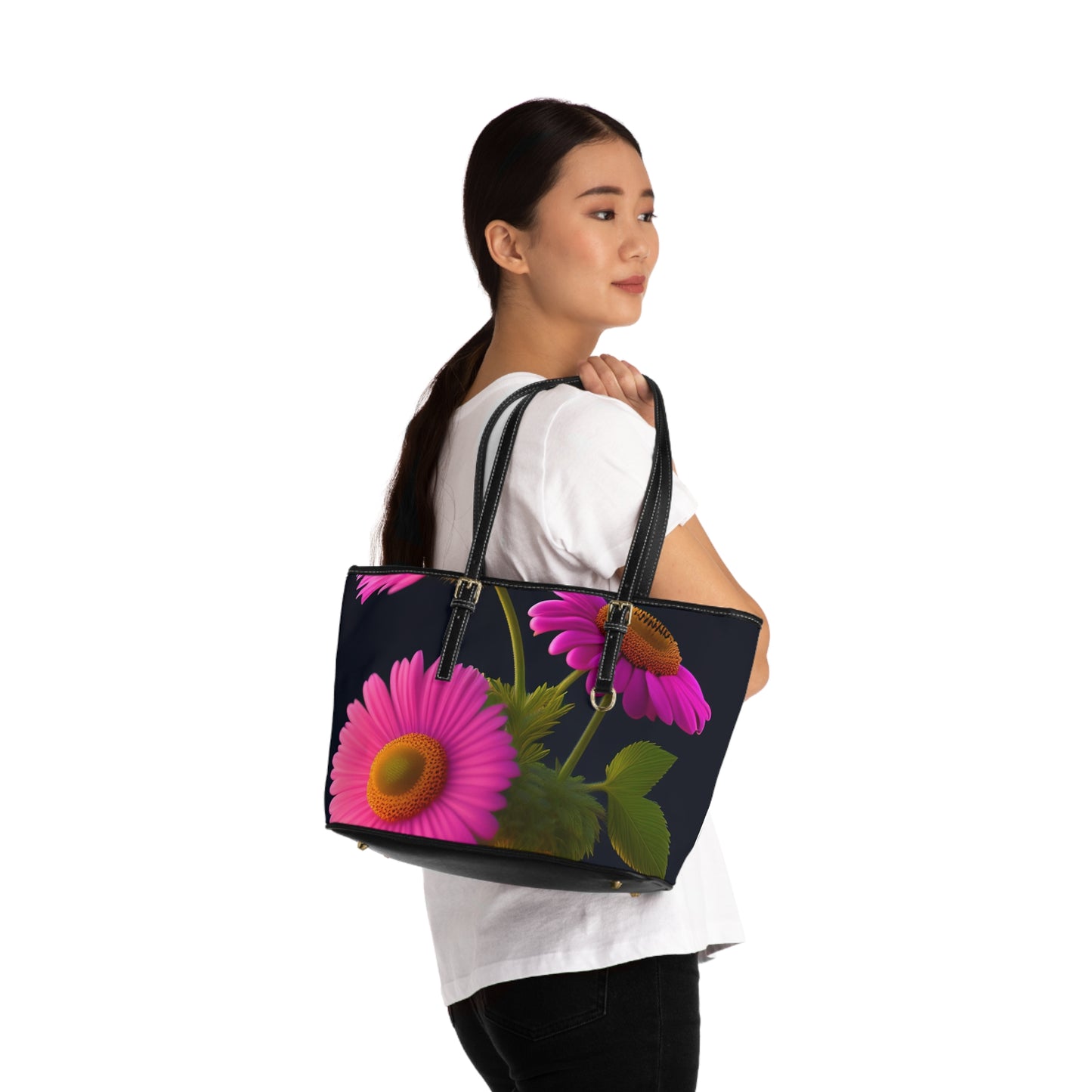 Floral PU Leather Shoulder Bag, Elegant Tote for Women, Chic Purse, Spring Accessory, Gift for Her, Daily Handbag