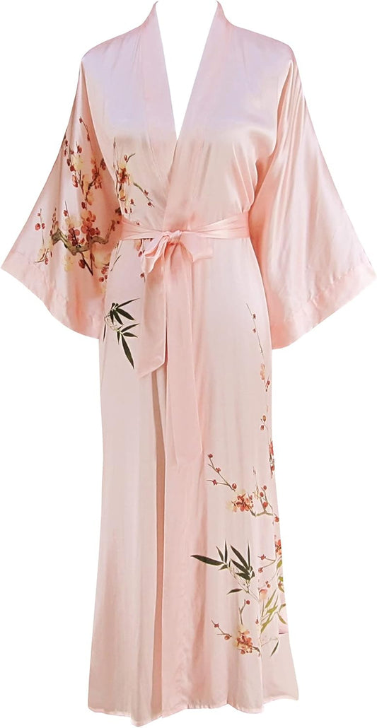 Women'S 100% Silk Kimono Long Robe - Classic Colors and Prints