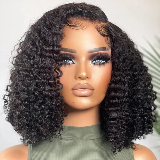 180 Density Curly Bob Wig 13X4 Lace Front Human Hair Wigs Brazilian Short Deep Wave Bob Wig Preplucked 4X4 Wig Human Hair Women