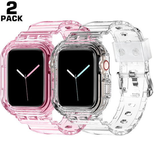 Bands Compatible for Apple Watch Band 38Mm 40Mm 41Mm with Case Bumper Men Women Girls Clear Sports Band for Iwatch Series 9 8 7 SE 6 5 4 3 2 1（Clear+Clearpink )