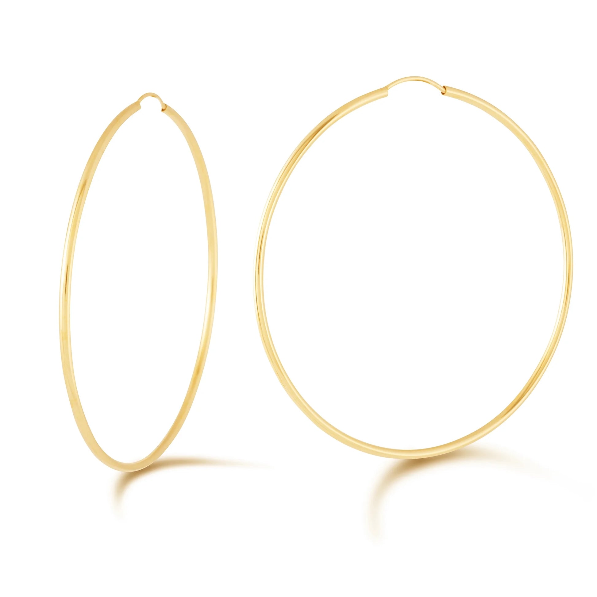 14K Yellow Gold Women'S Endless Tube Hoop Earrings 1.5Mm Thick X 50Mm Diameter