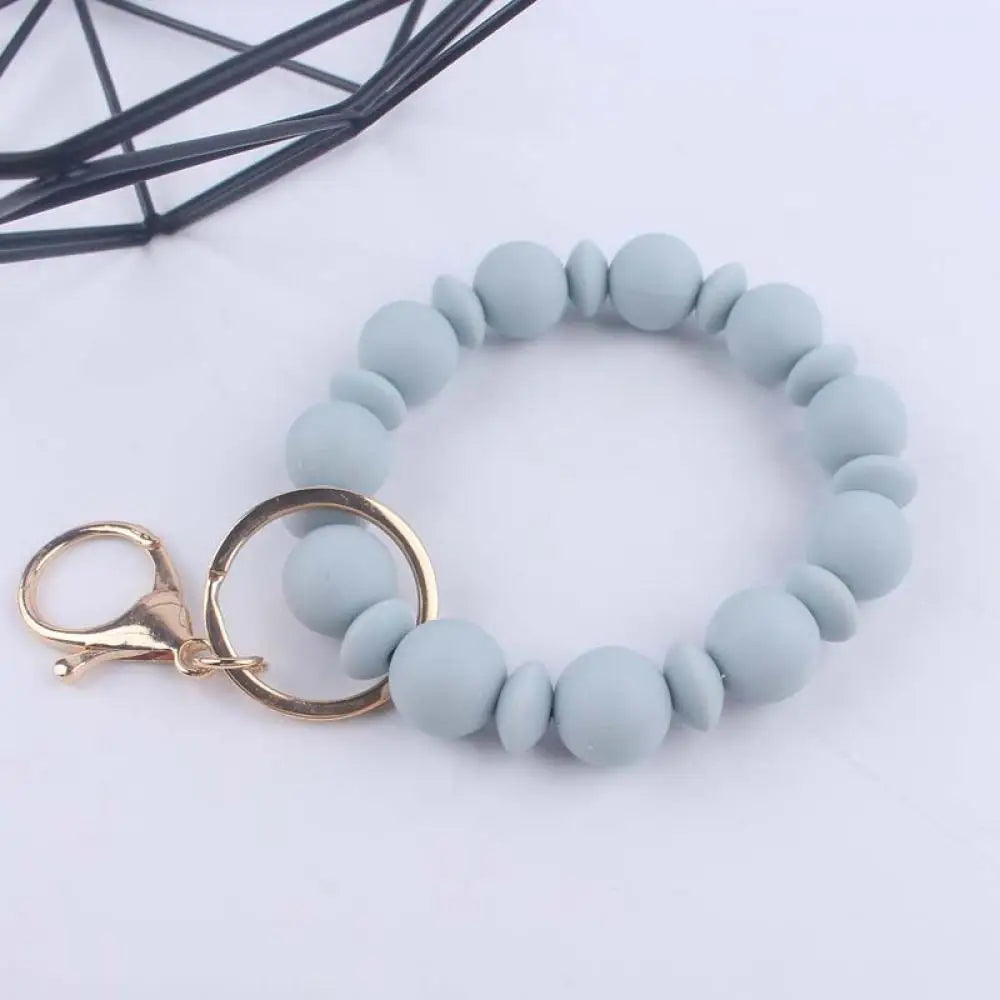 Creative Anti-Loss Women Wristlet Bracelet Keychain Food Grade Silicone round Beaded Keyring for Lobster Clasp Keychain Jewelry