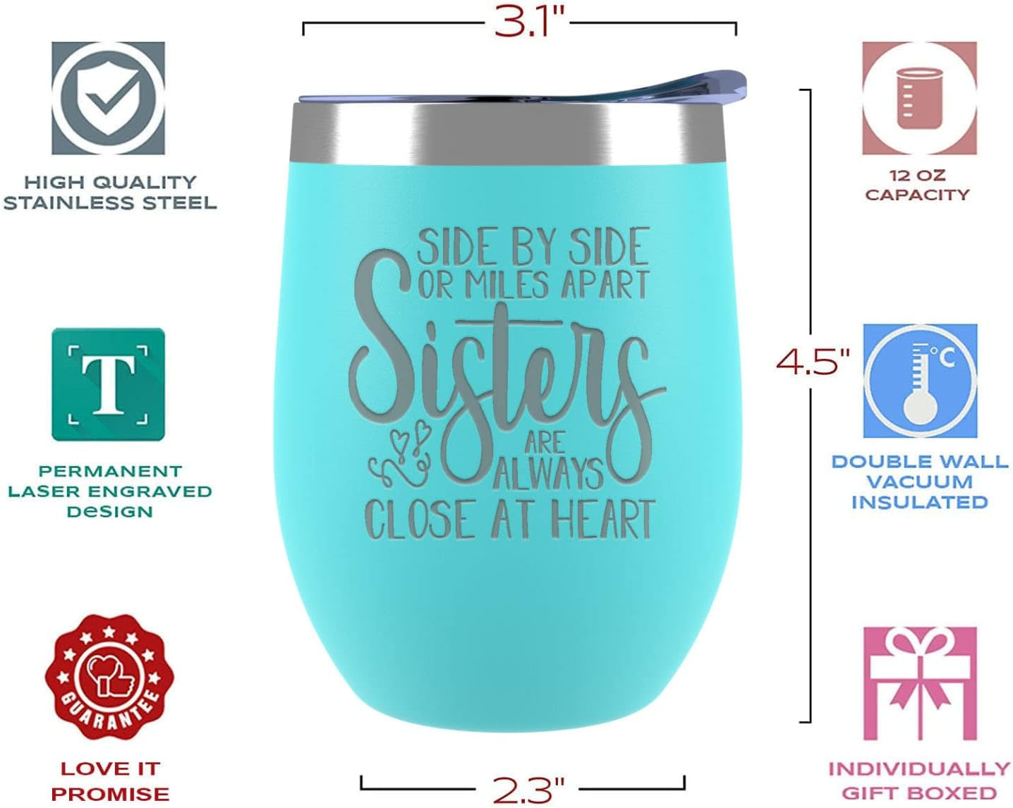 Sister Gifts from Sisters - Sisters Are Always Close at Heart - Unique Gifts - Little Sister Gifts Ideas - Birthday Gifts - Tumblers for Women - 12 Oz Mint