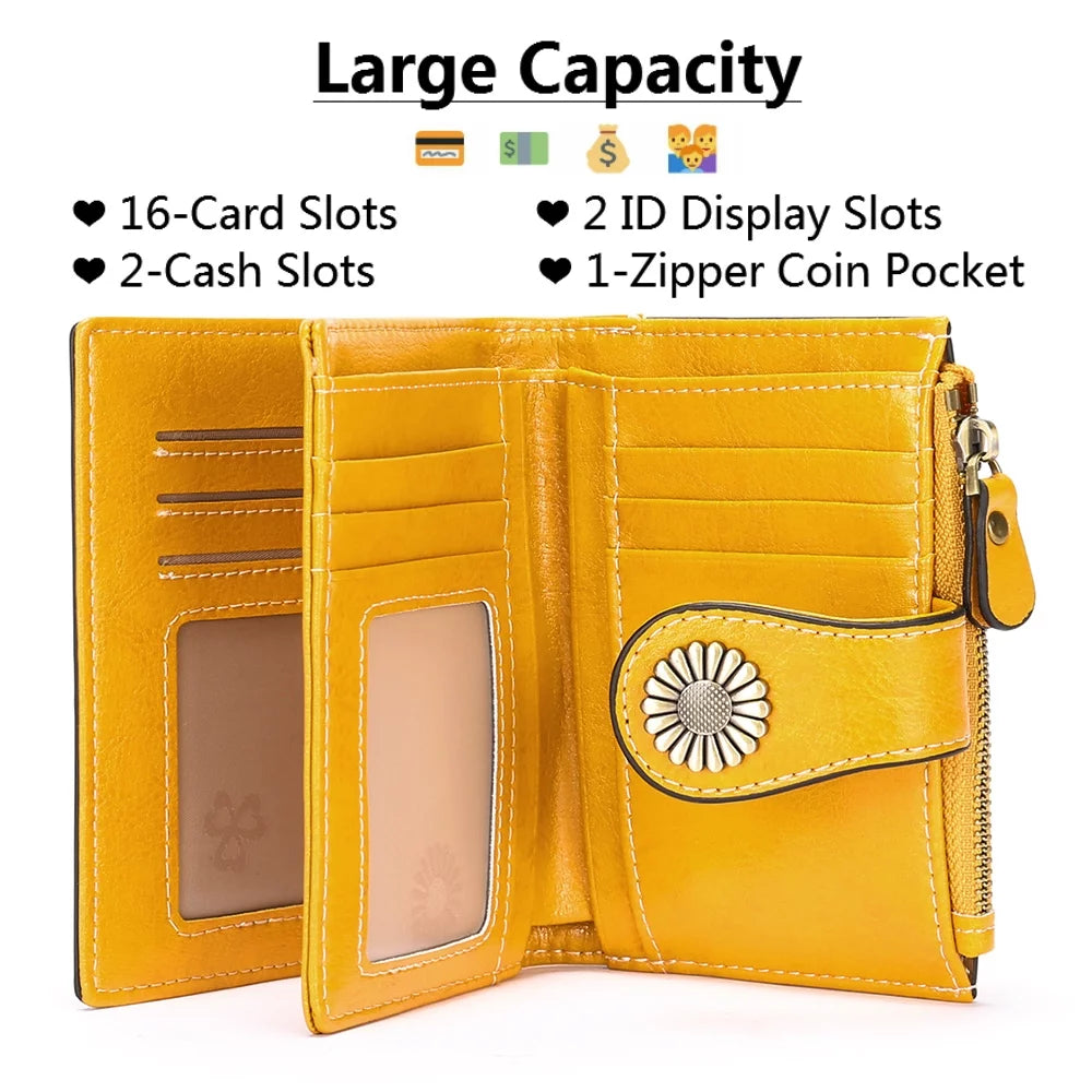 Small Women Wallet Genuine Leather Bifold Purse RFID Blocking Card Holder