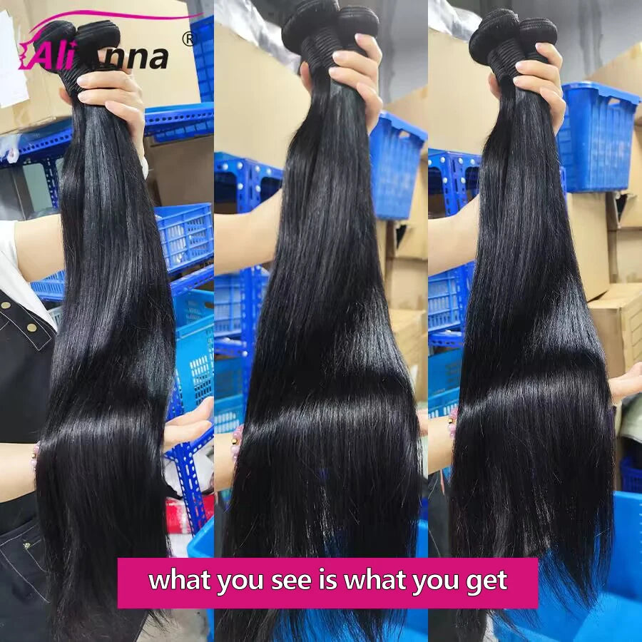 Human Hair Bundles with Frontal 30 Inch Bundles Peruvian Hair Extensions 4X4 5X5 6X6 Lace Closure Straight Human Hair Bundles