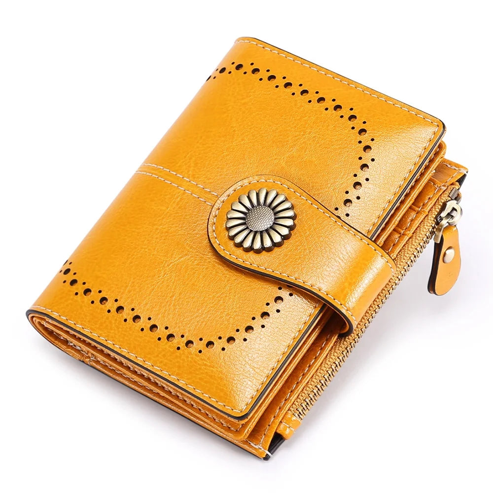 Small Women Wallet Genuine Leather Bifold Purse RFID Blocking Card Holder