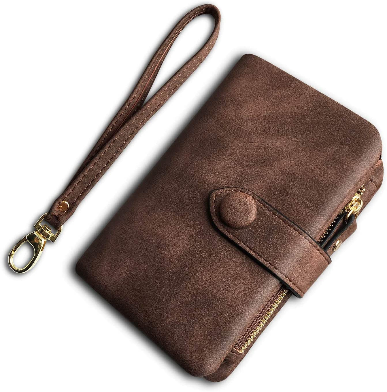 Women'S Small Bifold Leather Wallet Rfid Blocking Ladies Wristlet with Card Holder Id Window Coin Purse