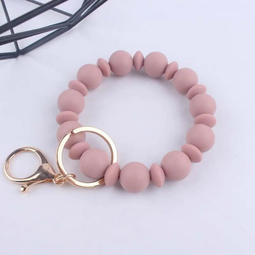 Creative Anti-Loss Women Wristlet Bracelet Keychain Food Grade Silicone round Beaded Keyring for Lobster Clasp Keychain Jewelry