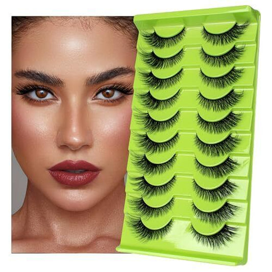 Lashes 3D False Eyelashes Cat Eye Look Wispy Faux Mink Lashes 10 Pairs Long