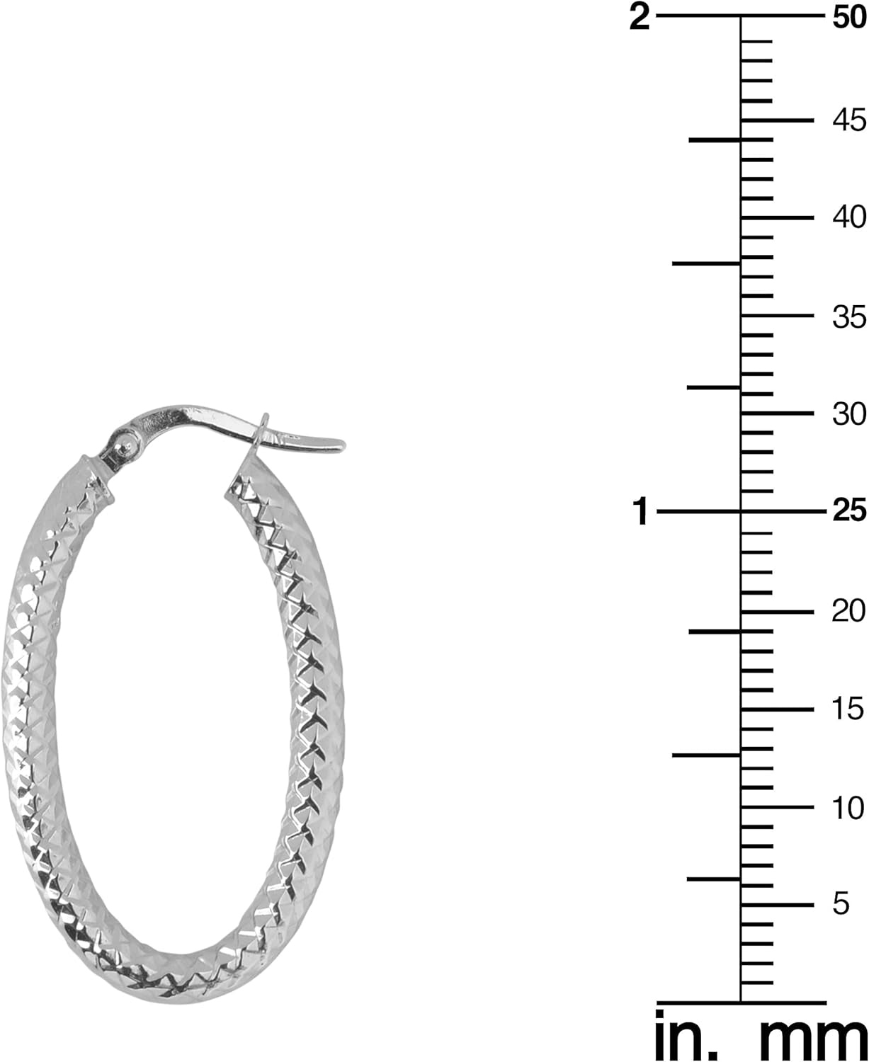 10K Gold Diamond-Cut Oval Hoop Earrings