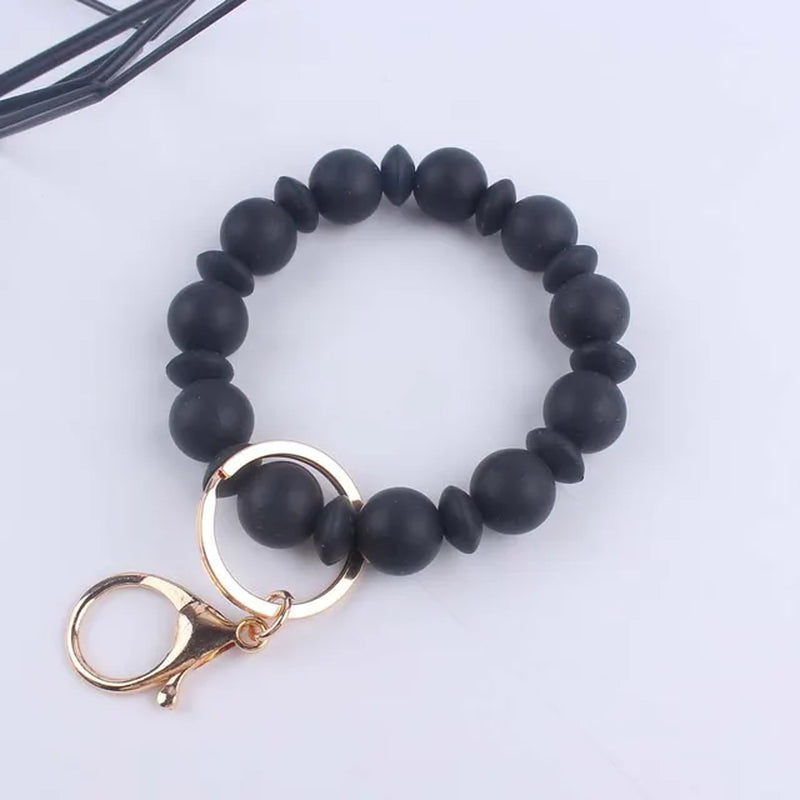 Creative Anti-Loss Women Wristlet Bracelet Keychain Food Grade Silicone round Beaded Keyring for Lobster Clasp Keychain Jewelry