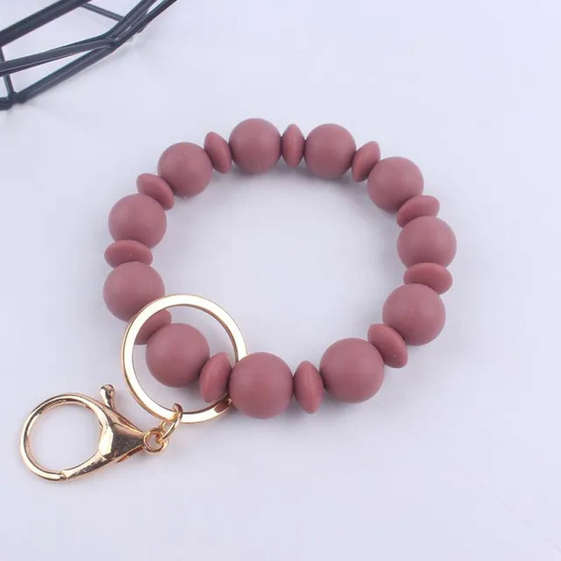 Creative Anti-Loss Women Wristlet Bracelet Keychain Food Grade Silicone round Beaded Keyring for Lobster Clasp Keychain Jewelry