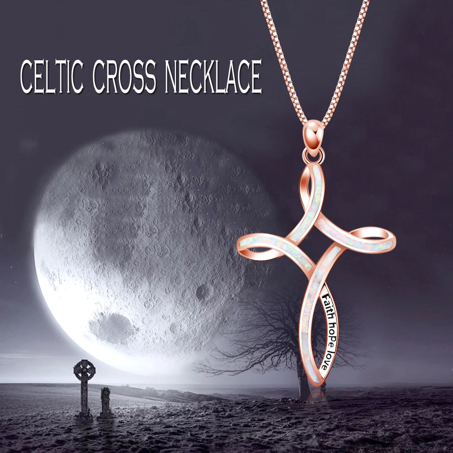 S925 Sterling Silver Celtic Cross Necklace for Women Opal Necklace Faith Hope Love Celtic Knot Cross Jewelry Gift for Girlfriend Daughter Wife Mom Birthday Mother'S Day Graduation,Rose Gold