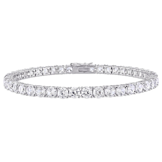 Women'S 14 1/4 Carat T.G.W. Round-Cut Created White Sapphire Sterling Silver Tennis Bracelet with Box Clasp Closure and 4 Prong/Claw-Setting - 7.25 In.