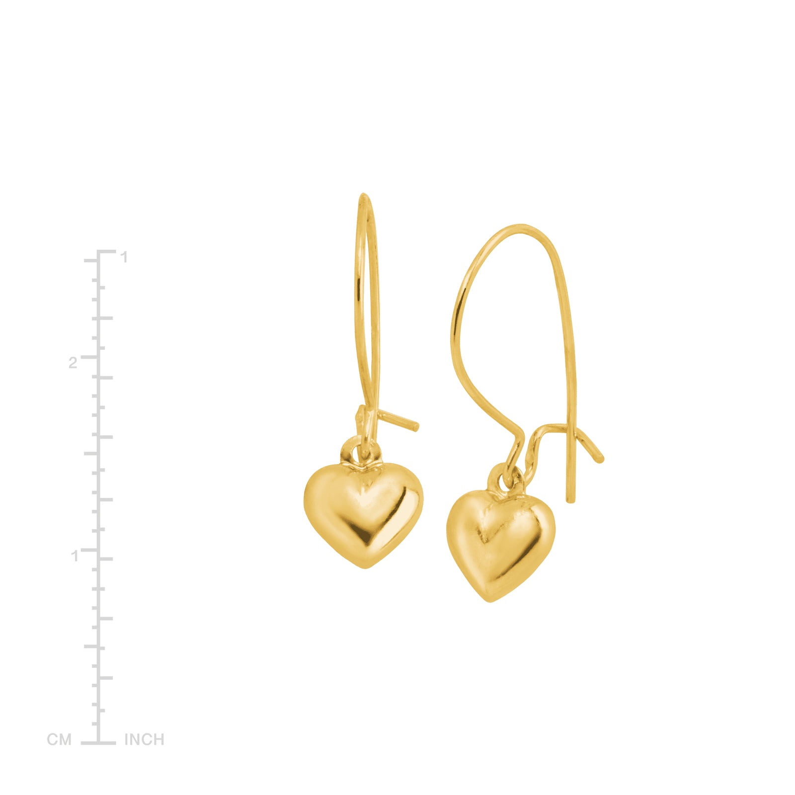 Eternity Gold Puffed Heart Drop Earrings in 14K Yellow Gold