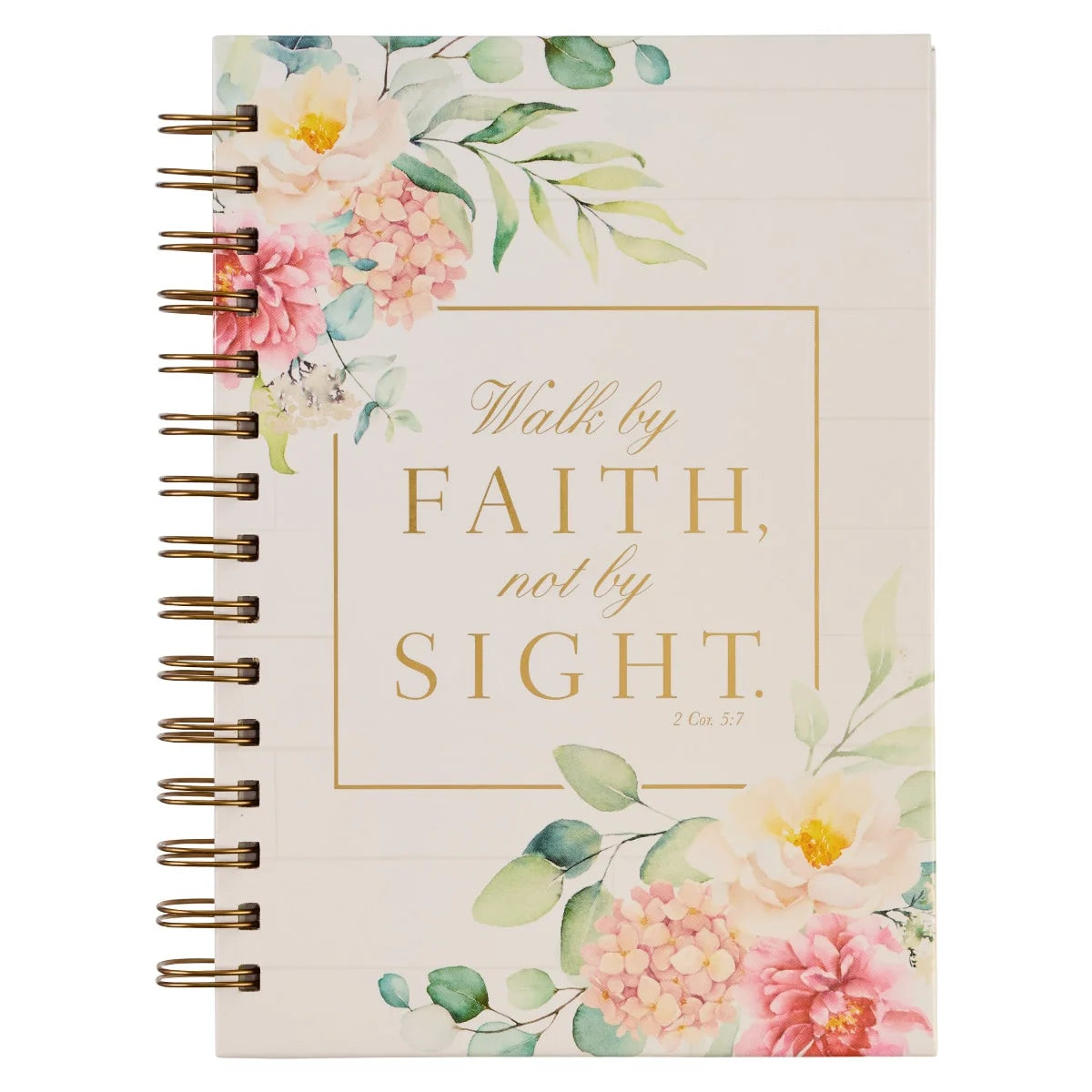 Journal W/Scripture for Women Walk by Faith 2 Corinthians 5:7 Bible Verse Floral 192 Ruled Pages, Large Hardcover Notebook, Wire Bound