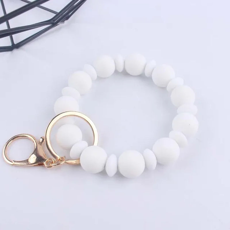 Creative Anti-Loss Women Wristlet Bracelet Keychain Food Grade Silicone round Beaded Keyring for Lobster Clasp Keychain Jewelry