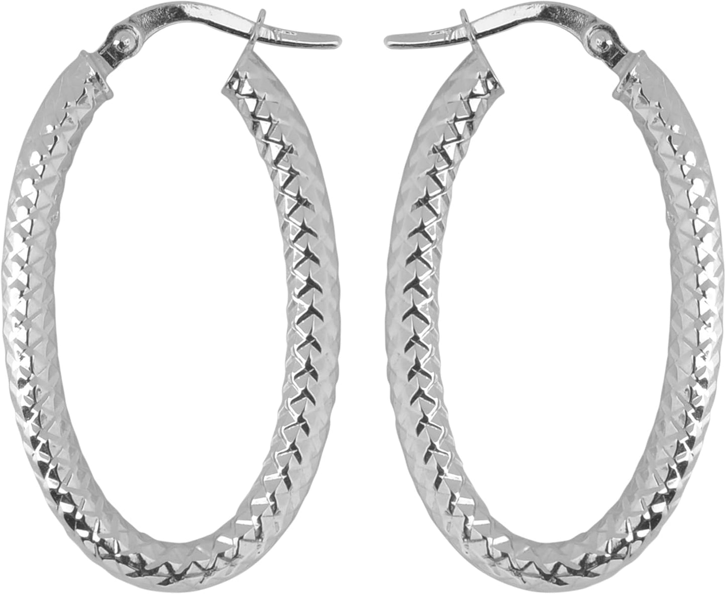 10K Gold Diamond-Cut Oval Hoop Earrings