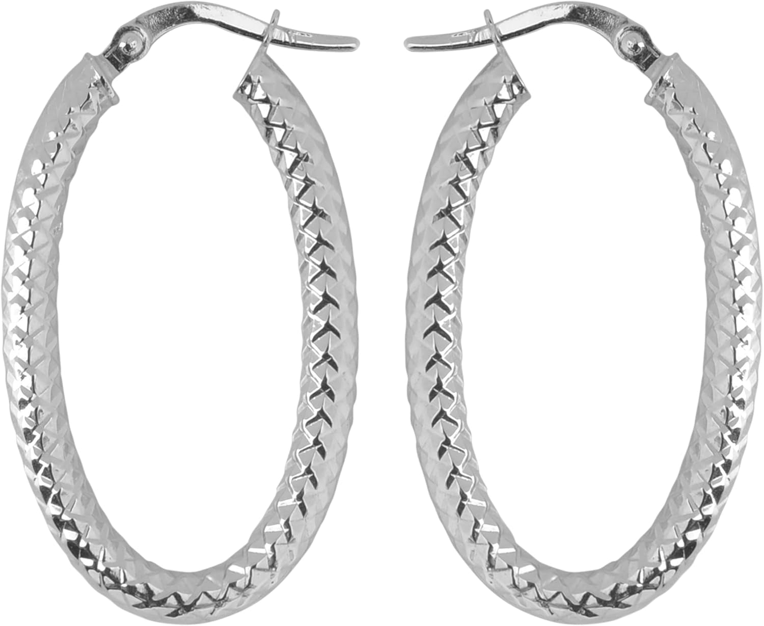 10K Gold Diamond-Cut Oval Hoop Earrings