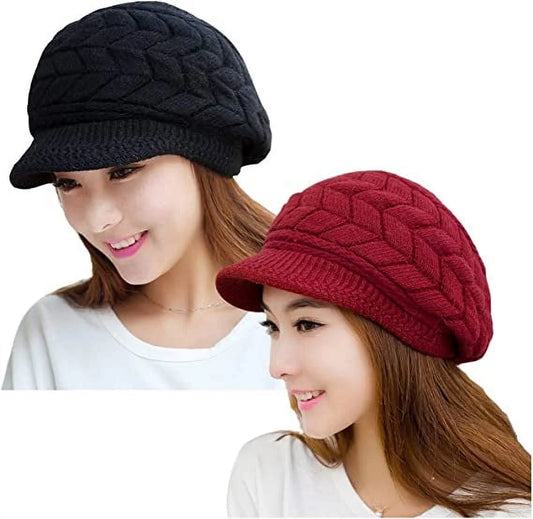 2 Pack Women Winter Hat Slouchy Warm Knit Beanie Cap Black and Red