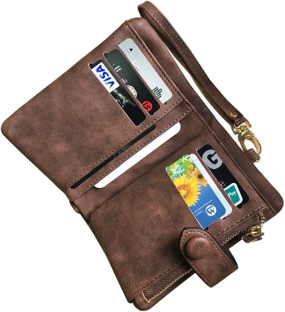 Women'S Small Bifold Leather Wallet Rfid Blocking Ladies Wristlet with Card Holder Id Window Coin Purse